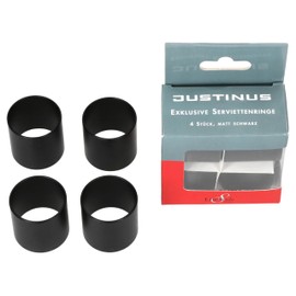Justinus Lifestyle Set of 4 Round Napkin Rings, Black Powder-Coated Stainless Steel Holders for Birthdays, Weddings, Christmas, Holidays, Table Decoration for Fabric Napkins