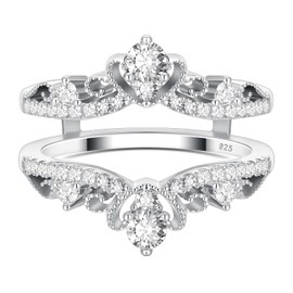 Wuziwen Vintage Crown Ring Enhancer for Engagement Rings Wrap Guard Wedding Band for Women 925 Sterling Silver CZ Sz 5