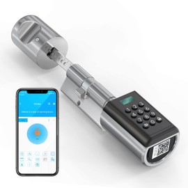 RUILON Elektronisches Türschloss,Elektronischer Tür-Schließzylinder mit Passwort,Türschloss mit Bluetooth & App,Zylinderlänge 50-100mm Einstellbar,elektronisches türschloss haustür Silber