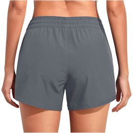 Aqua Eve - Pantalones cortos para mujer con bolsillos, cintura alta, pantalones cortos de baño de secado rápido con forro, Gris, X-Small
