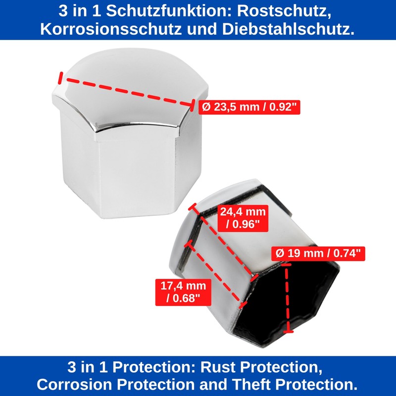 Wheel Bolt and Nut Caps Set, 21 Pieces, for 19