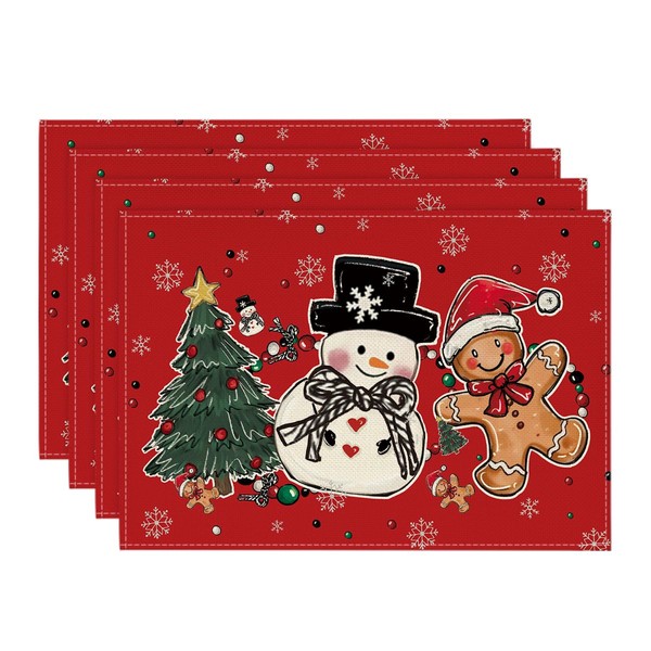 Artoid Mode Snowman Tree Gingerbread Red Christmas Placemats Set of