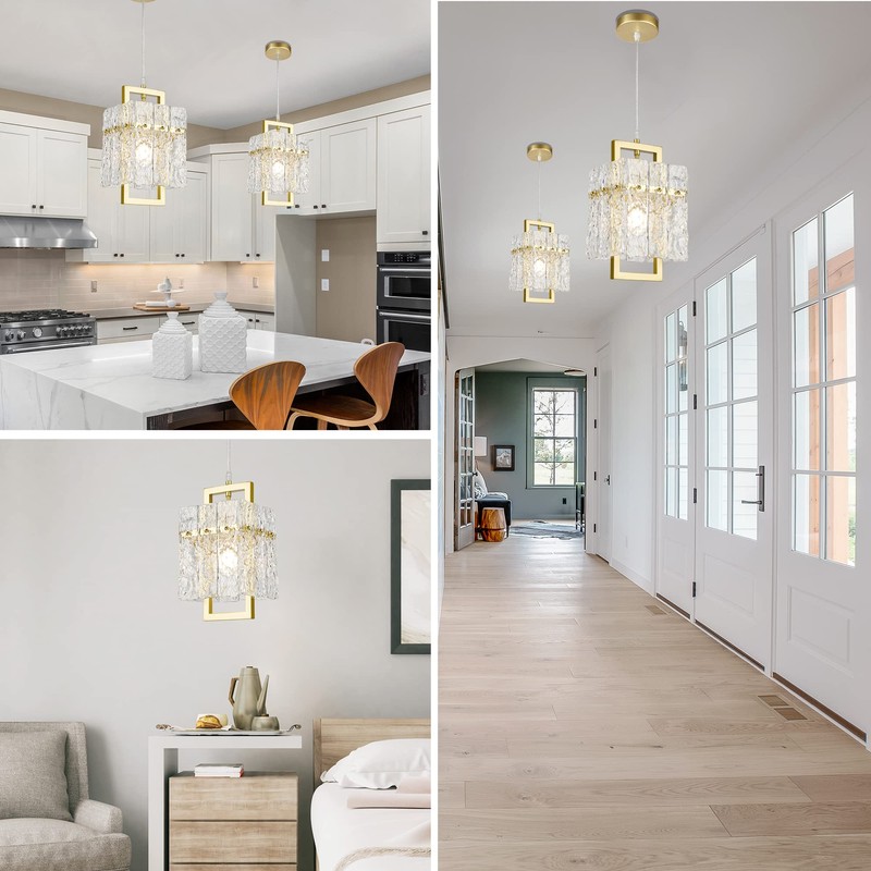 IKK Gold Crystal Pendant Light for Kitchen Island, Luxury Water