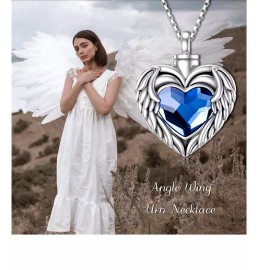 Fashion Jewelry URN CREMATION BLUE CZ HEART ASHES  LOVE Pendant 925 Sterling Silver 24" Necklace