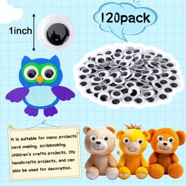 PETKNOWS 120 Pieces Wiggle Eyes, Self Adhesive Craft Sticker Eyes Black White Googly Eyes for DIY Crafts Decoration (25 mm)