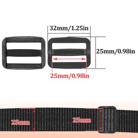 Hocansen 50PCS Plastic Black Tri-Glide Slider Adjust Buckles 25mm Slide Buckle Rectangle Ring Curve Strap Sliders Adjusters for Backpack Strap,Belt,Bags(25mm/RK)