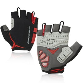 Souke Sports Cycling Gloves Men Women with Oil-Filled Gel Padding, Breathable Summer Half Finger Cycling Gloves for Mountain Bike, Road Bike, Fitness, Outdoor Sports (Red, L)