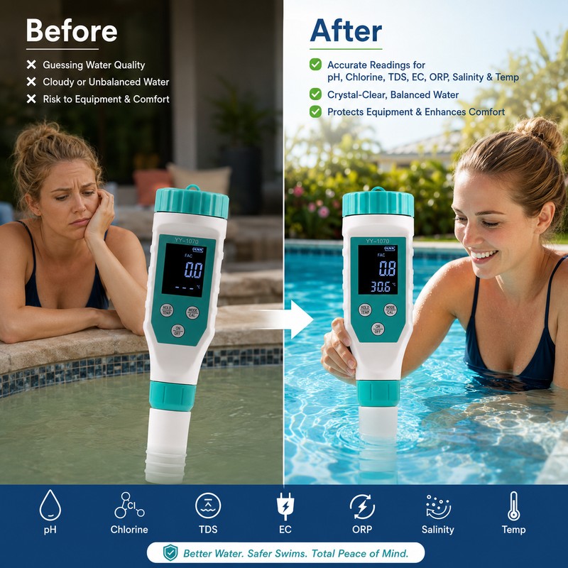 7-in-1 Digital Pool Water Tester for Maintenance – pH, Chlorine,