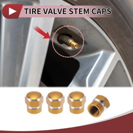 HEROFFIX 4 Pcs Decorative Tire Valve Stem Caps 14.3mm Tyre Valve Dust Covers for Most Cars Truck Gold Tone Aluminum Alloy