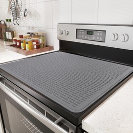 Stove Top Cover for Electric Stove- Food Grade Ceramic Stove top Cover,Silicone XXL Dish Drying Mat, Glass Cooktop Covers, Flat RV Range top Mats (Gray,28x20)