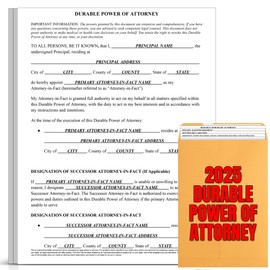 Zastic! 2025 Durable Power of Attorney Forms Kit - Comprehensive Power of Attorney Form for Financial, Legal, and Personal Use – Includes 3 Blank Durable Power of Attorney Forms, Guide, & Envelopes