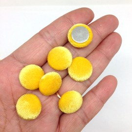 PEPPERLONELY 50PC 15mm Velvet Fabric Cloth Covered Flat Back Round Buttons, 5/8 Inch Yellow