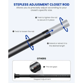 Supforce Closet Rods for Hanging Clothes, 17 to 159 Inches Stepless Adjustable Metal Closet Rod, 1.3 Inches Heavy Duty Clothes Hanging Rod for Closet Wardrobes Laundry RV, Black