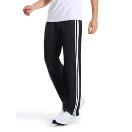 Tallemon Men's 34" Long Inseam Track Pants Warm-up Sweatpants Open Hem Tracksuit Bottoms for Lounge Travel, Black/White, M