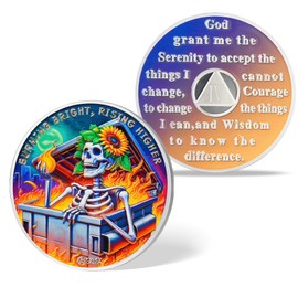 4 Year Sobriety Coin - Reborn in Fire Affirmative AA Chip Medallion with Serenity Prayer - NA Alcoholics Anonymous Token Gift for Sober Men & Women on Recovery Anniversaries