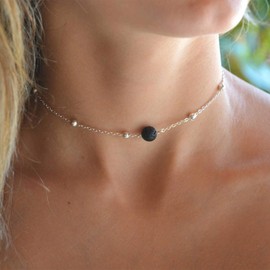 TseenYi Lave Stone Pendant Necklace Silver Satellite Necklaces Boho Minimalist Collar Necklaces Jewelry for women and Girls