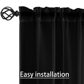 Karseteli Semi Voile Sheer Curtains 108 Inches Long 2 Panels Rod Pocket Window Treatment for Living Room Bedroom Dining Room(Black 70" W x 108" L)