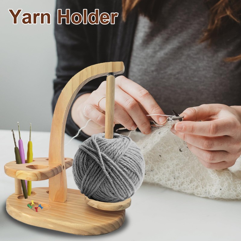 HahaGo Yarn Holder Magnetic, Wooden Spindle with Double Spindles, Spinning