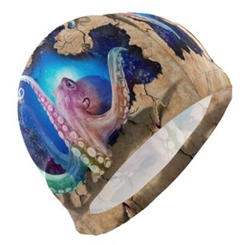 Dallonan Swimming Cap 3D Style Octopus Ocean Marine Life Unisex Adult Swim Cap Polyester