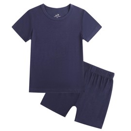 O2 BABY Boys Girls Summer Pajamas Viscose from Bamboo Toddler Snug fit Sleepwear Cool Pjs Top and Shorts for Daily (7-8 Years, Navy)