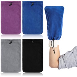 Coume 4 Pack Finger Cast Cover Socks Soft Warm Cast Arm Protector Cast Finger Covers for Men and Women Finger Cast Sock Adjustable Cast Socks Over Cast with Drawstring (Black Purple Grey Blue)