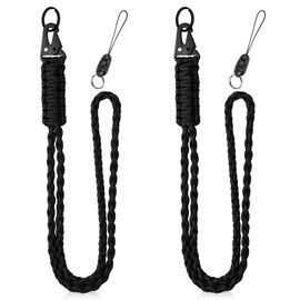 Vicloon Lanyard Neck Strap, 2pcs Paracord Lanyard, Neck Lanyard Neck Strap Badge Lanyards with Metal Key Rings and Lanyard Phone Ring Strap Lanyards for ID Badge Holder Keys Phone (Black)