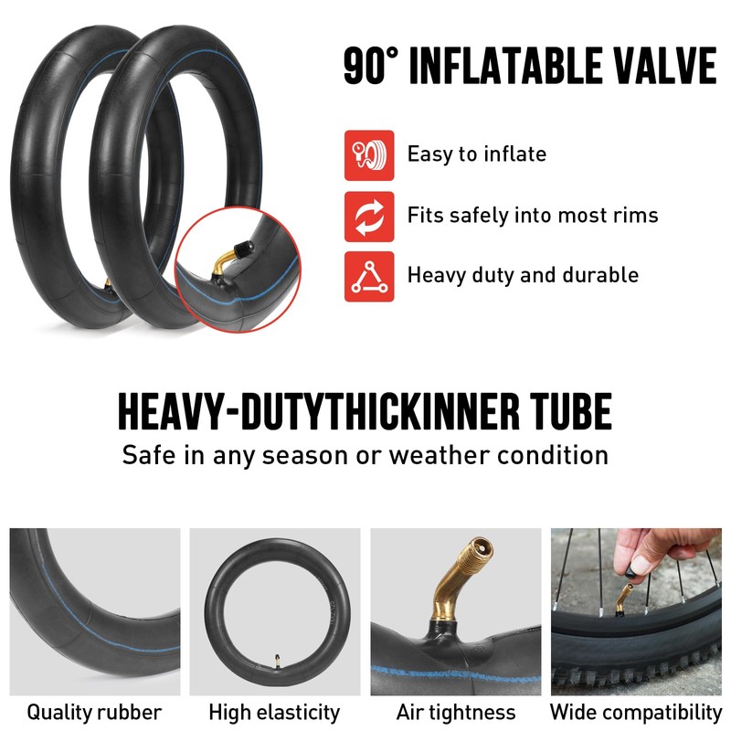 2-Pack 14x2.125 Bike Inner Tube,14 Inch E-Bike Tubes with Angled