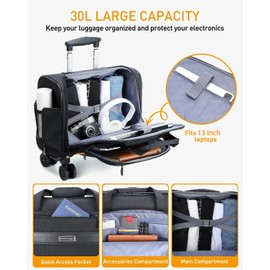 Ponhog Rolling Laptop Bag, Rolling Briefcase with 4 Spinner Wheels, 13 Inch 1680D Nylon Water Resistant Computer Bag for Men and Women Work Travel, Black