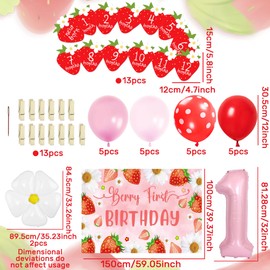 JeVenis Berry First Birthday Decor Strawberry 1st Birthday Decorations for Girls 12 Months Photo Banner Strawberry Theme Backdrop Berry Sweet One Banner