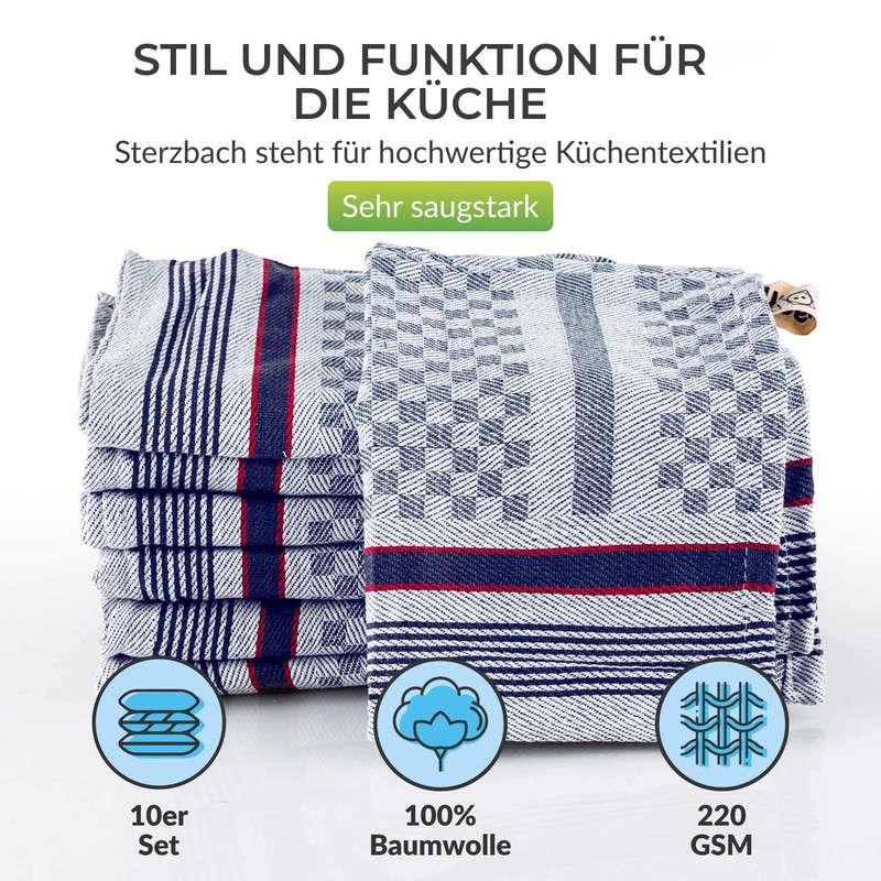 Sterzbachs 100% Cotton Kitchen Towels, 45 x 70 cm, Set