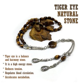ALBATROSART Design -Tiger Eye Stone Series Worry Beads - Prayer Beads - Tesbih-Tasbih-Tasbeeh-Misbaha-Masbaha-Subha-Sebha-Sibha-Rosary (-Oval Cut Model 6x9 mm-)
