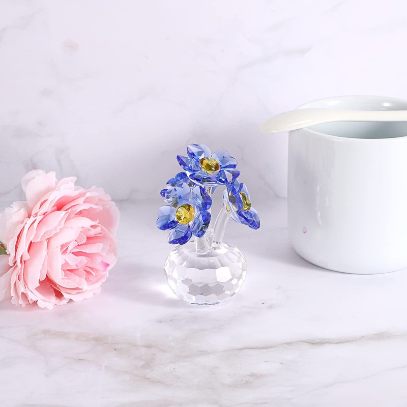 TOLIDA Crystal Forget-Me-Not Ornament - Blue Flower Figurine Crystal Paperweight,