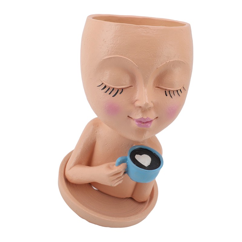 Resin Face Plant Pot Creative Cute Small Drinking Coffee Succulent