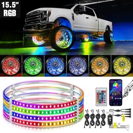 Nilight 4PCS 15.5inch LED Wheel Ring Lights RGB with APP and Remote Control Neon Wheel Rim Lights Million Colors w/Turn Signal and Braking Function for Car Van SUV Truck