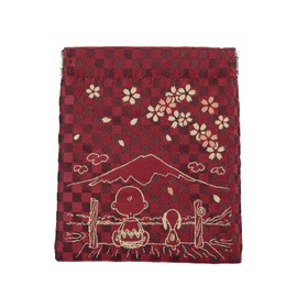 Peanuts Cosmetic Case Peanuts Spring Pouch Snoopy Charlie Brown Cherry Blossom and Mt. Fuji Pattern PNDW1486 Red