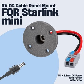 RV DC Cable Panel Mount Compatible with Starlink mini, 5.5 x 2.1mm 2-Pole DC Female Socket，Waterproof Passthrough (Black) (Rotundity, Grey 1pcs)