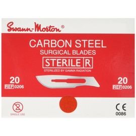 Swann-Morton 0206 Kohlenstoffstahl Chirurgische Skalpellklinge, Steril, Größe #20, Einzelne Folienverpackung, 100 Stück