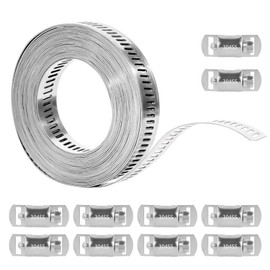 4 Metre Stainless Steel Hose Clamps Set, Perforated Tape, Metal Pipe Clamps, Hose Clamps Assortment Kit, Adjustable Hose Clamps Endless 304 Stainless Steel for Water, Gas Pipe, Automotive, with 10