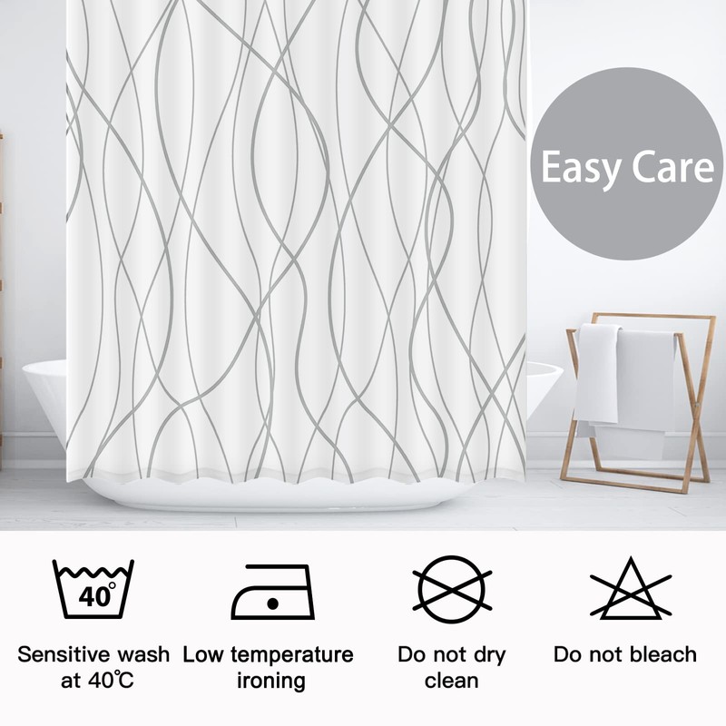 Punkray Polyester Shower Curtain Grey and White Striped for Bathroom