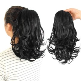 KAVSORAPI 12 Inch Curly Ponytail Hair Extension - Drawstring Synthetic Hairpiece for Women & Girls, Natural Looking Fake Ponytail for Easy Styling, Voluminous Curly Hair (1B/Natural Black)