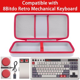 co2CREA Hard Travel Case Compatible with 8BitDo Retro Mechanical Keyboard 87 Keys Dual Super Programmable Buttons (White Case and Red Zipper)
