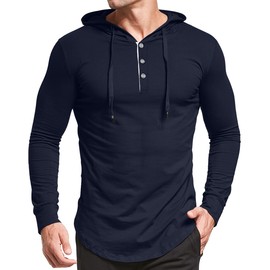 KUYIGO Men's Hipster Hip Hop Long Sleeve Lightweight Casual Pullover Hoodies Shirts Navy Small