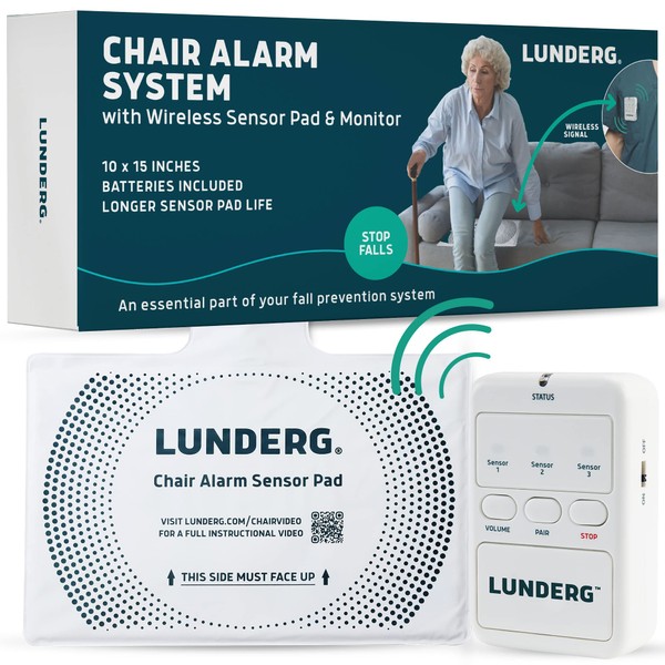 Lunderg Chair Alarm System - Wireless Chair Alarms and Fall Prevention for Elderly and Dementia Patients - Smart and Reliable Elderly Monitoring Kit for Caregiver - Perfect Complement to Bed Alarm