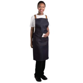 Whites Chefs Clothing B984 Southside X-Cross Back Apron With Tan Tie, Denim Blue, 700mm Width, 1000mm Length