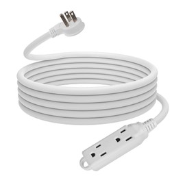 EP Low Profile 15 Ft Flat Plug Extension Cord - 16 AWG 3 Prong Grounded Cable with 3 Outlets, Perfect for Indoor Use, White, UL Listed