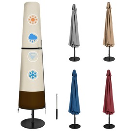 CATOTEL Patio Umbrella Cover, Heavy Duty 600D Oxford Waterproof Outdoor Umbrella Cover with Zipper and Rod (Beige&Brown, Fits Market Umbrella 7-9 Feet Dia)