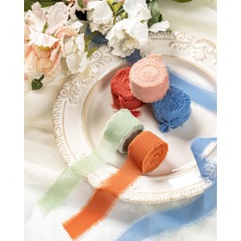MORSUNBELA Ribbon Wedding 2.5 cm Gift Ribbon Wide Fringe Chiffon Ribbon 3 Rolls Chiffon Silk Ribbon for Bridal Bouquets Gift Wrapping