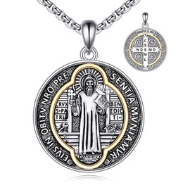 ZPMMPZ Saint Benedict Necklace 925 Sterling Silver Talisman Pendant Medal Jewelry Religious Gifts for Women Men