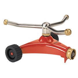Dramm 15051 ColorStorm Premium 3-Arm Whirling Sprinkler with Heavy Duty Metal Wheeled Base, Red