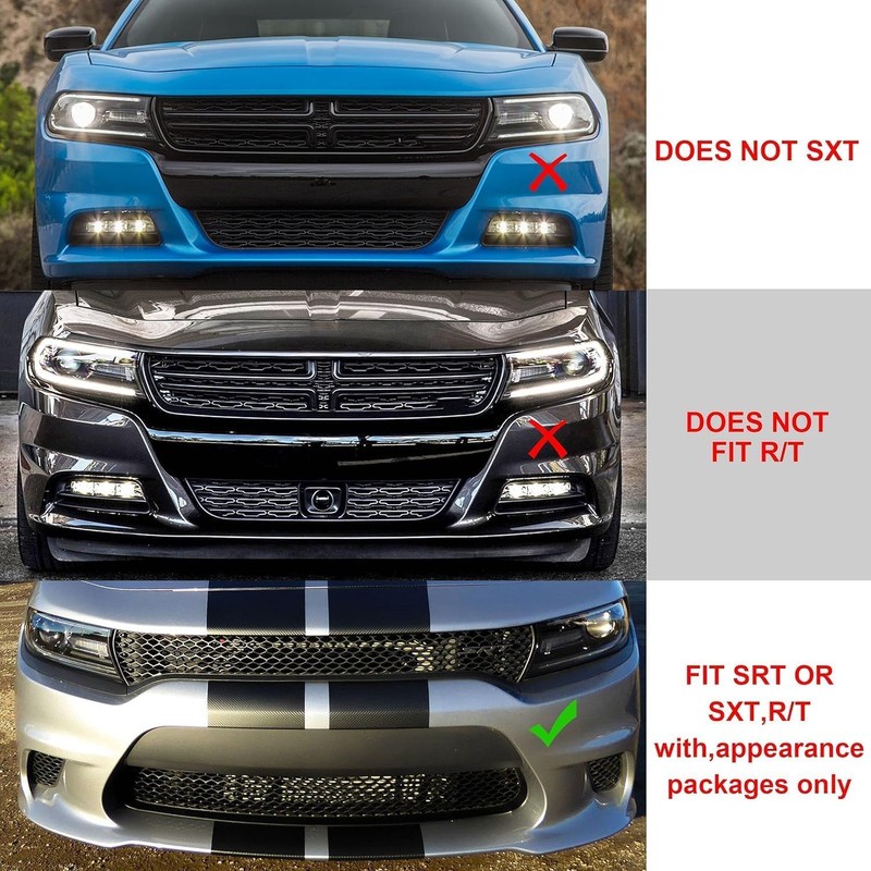 HECASA Front Lower Grille Grill Compatible with 2015-2023 Dodge Charger